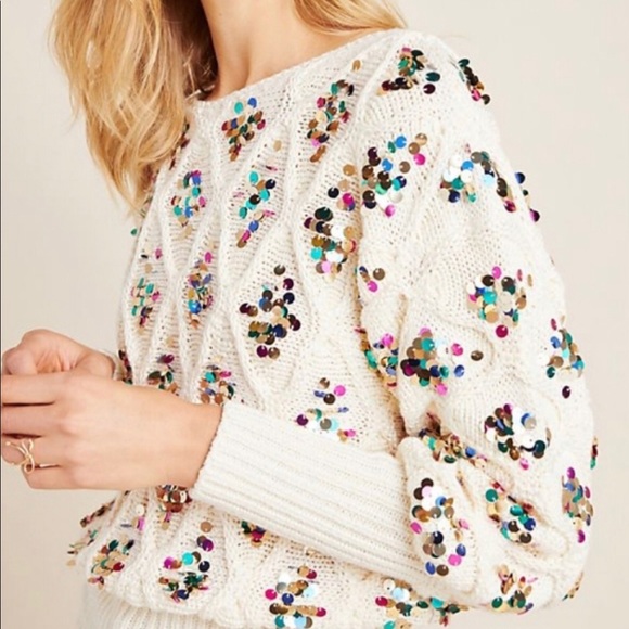 Anthropologie White Sequin Sweater - Picture 3 of 16
